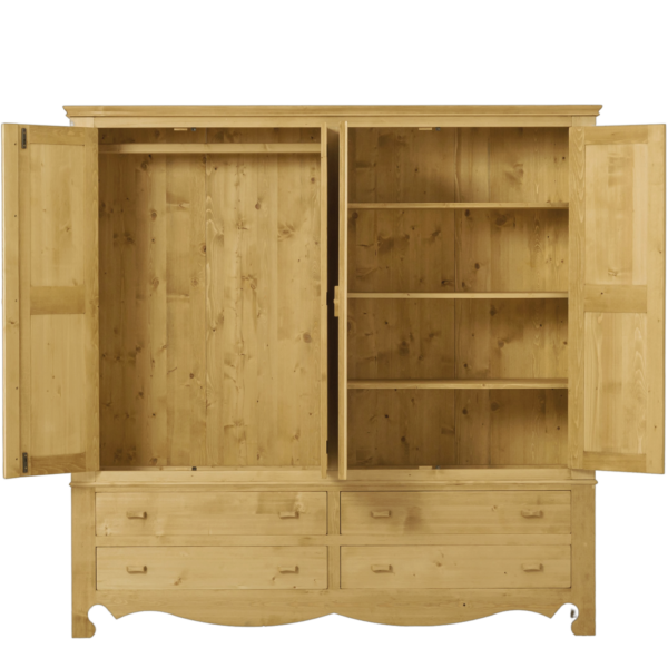 Armoire 4 Portes, 4 Tiroirs Chamonix en Pin Massif sans coeur Armoires en bois massif meublespin.fr - vente de mobilier et de décoration de style montagne ou chalet- vente de meubles en pin et canapés convertibles - https://meublespin.fr