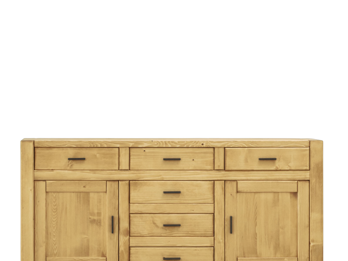 Basco - buffet haut 4 portes 2 tiroirs en pin massif naturel et vert céladon BASCO