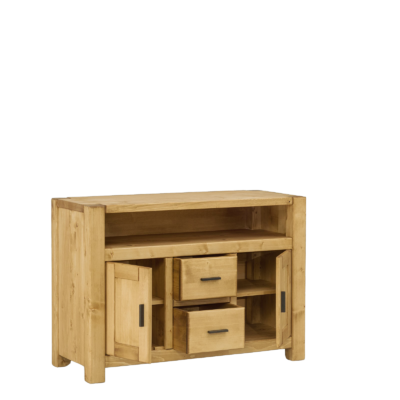 Meuble TV Contemporain Morzine 2 Portes 2 Tiroirs en Pin Massif 120 cm Morzine meublespin.fr - mobilier et de décoration de style montagne ou chalet- meubles en pin, mobilier en bois massif de qualité, canapés convertibles - https://meublespin.fr