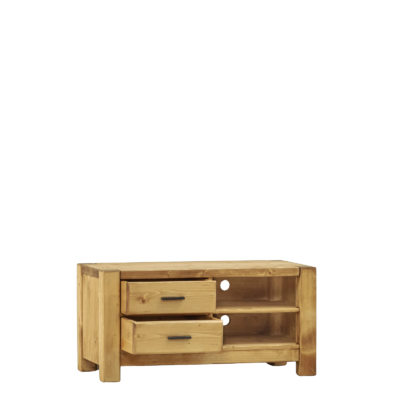 Meuble TV Contemporain Morzine 2 Tiroirs + Niche en Pin Massif 100 cm Morzine meublespin.fr - mobilier et de décoration de style montagne ou chalet- meubles en pin, mobilier en bois massif de qualité, canapés convertibles - https://meublespin.fr