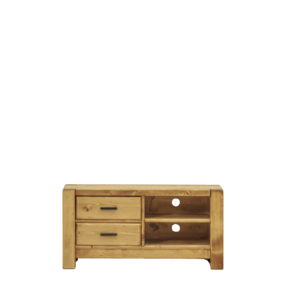 Meuble TV Contemporain Morzine 2 Tiroirs + Niche en Pin Massif 100 cm Morzine meublespin.fr - mobilier et de décoration de style montagne ou chalet- meubles en pin, mobilier en bois massif de qualité, canapés convertibles - https://meublespin.fr