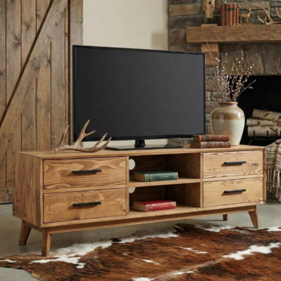 Meuble TV  4 Tiroirs + niche en Bois Pin Massif – Avignon Meubles TV en Bois Massif meublespin.fr - mobilier et de décoration de style montagne ou chalet- meubles en pin, mobilier en bois massif de qualité, canapés convertibles - https://meublespin.fr