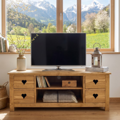 Meuble TV Chamonix 4 Tiroirs + Niche en Pin Massif 135 cm Chamonix meublespin.fr - mobilier et de décoration de style montagne ou chalet- meubles en pin, mobilier en bois massif de qualité, canapés convertibles - https://meublespin.fr