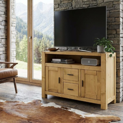 Meuble TV Contemporain Morzine 2 Portes 2 Tiroirs en Pin Massif 120 cm Morzine meublespin.fr - mobilier et de décoration de style montagne ou chalet- meubles en pin, mobilier en bois massif de qualité, canapés convertibles - https://meublespin.fr
