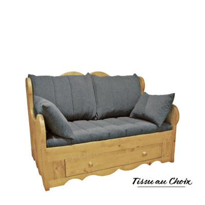 Canapé Fixe 2 Places en Pin Massif – tissu au choix Chamonix meublespin.fr - mobilier et de décoration de style montagne ou chalet- meubles en pin, mobilier en bois massif de qualité, canapés convertibles - https://meublespin.fr