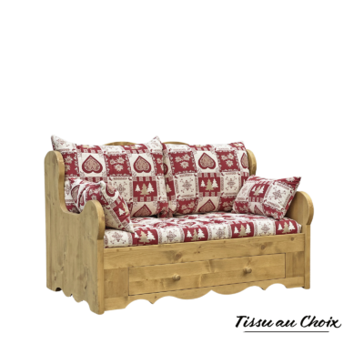 Canapé Fixe 2 Places en Pin Massif – tissu au choix Chamonix meublespin.fr - mobilier et de décoration de style montagne ou chalet- meubles en pin, mobilier en bois massif de qualité, canapés convertibles - https://meublespin.fr