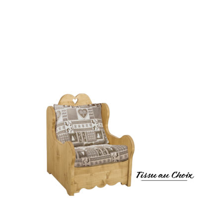 Fauteuil montagne pin massif CHAMONIX – tissu au choix Chamonix meublespin.fr - mobilier et de décoration de style montagne ou chalet- meubles en pin, mobilier en bois massif de qualité, canapés convertibles - https://meublespin.fr