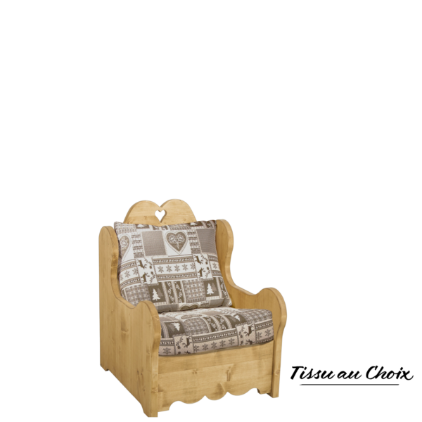 Fauteuil montagne pin massif CHAMONIX – tissu au choix Chamonix meublespin.fr - vente de mobilier et de décoration de style montagne ou chalet- vente de meubles en pin et canapés convertibles - https://meublespin.fr