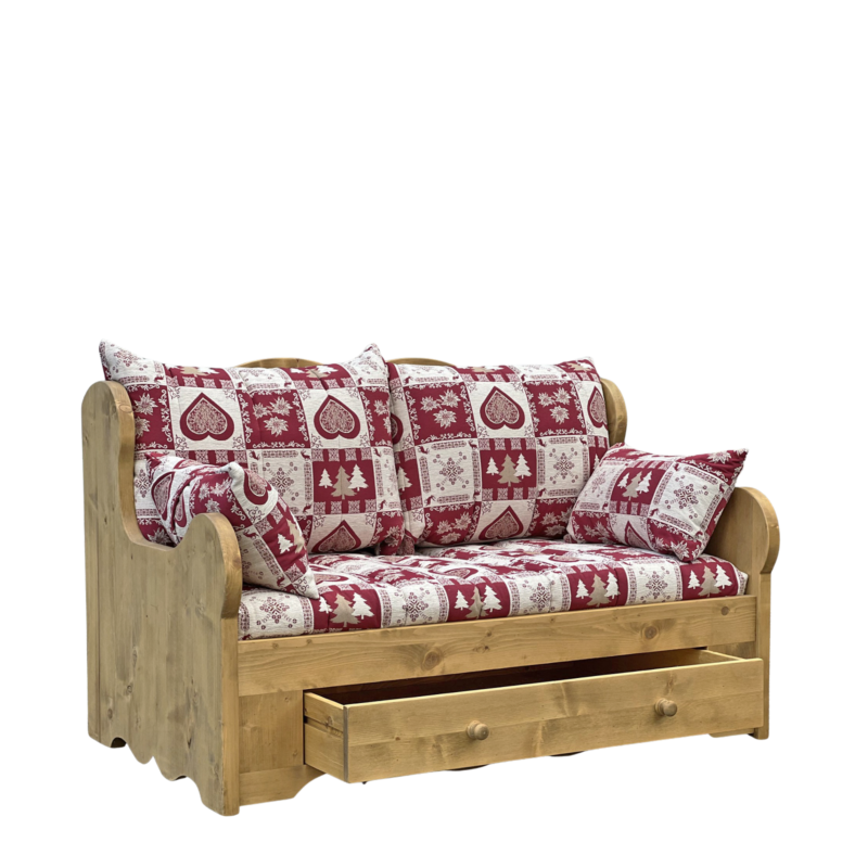 Canapé Fixe 2 Places en Pin Massif – Chatel chenillet Chamonix meublespin.fr - mobilier et de décoration de style montagne ou chalet- meubles en pin, mobilier en bois massif de qualité, canapés convertibles - https://meublespin.fr