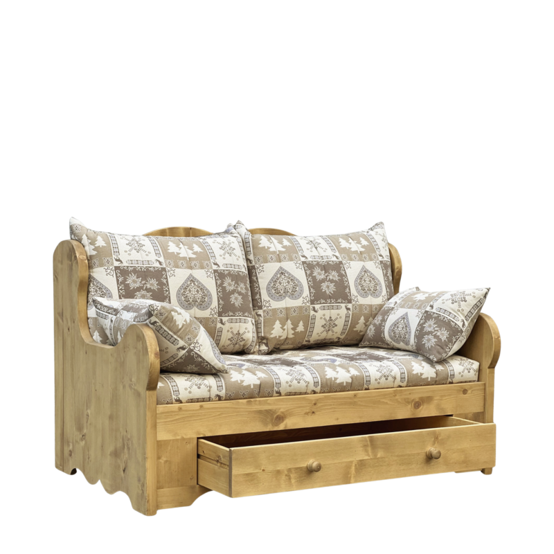 Canapé Fixe 2 Places en Pin Massif – Chatel taupe Chamonix meublespin.fr - mobilier et de décoration de style montagne ou chalet- meubles en pin, mobilier en bois massif de qualité, canapés convertibles - https://meublespin.fr
