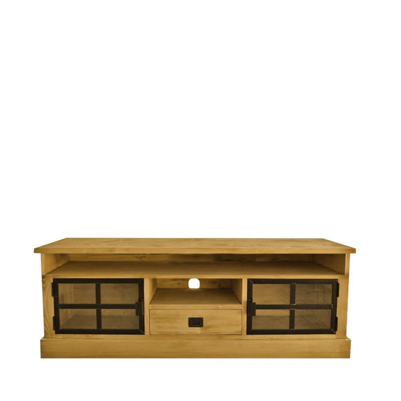 Meuble TV LOFT 2 Portes + 1 niche + 1Tiroir en Bois & Métal 160 cm Meubles TV en Bois Massif meublespin.fr - mobilier et de décoration de style montagne ou chalet- meubles en pin, mobilier en bois massif de qualité, canapés convertibles - https://meublespin.fr