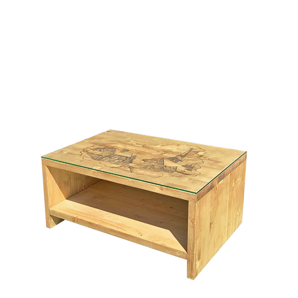 Table Basse Cube GM Sculptée Village en Pin Massif 100 x 60 cm Chalet meublespin.fr - vente de mobilier et de décoration de style montagne ou chalet- vente de meubles en pin et canapés convertibles - https://meublespin.fr