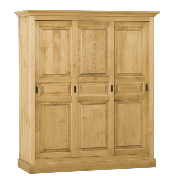 Armoire 3 Portes Coulissantes en Pin Massif Armoires en bois massif meublespin.fr - vente de mobilier et de décoration de style montagne ou chalet- vente de meubles en pin et canapés convertibles - https://meublespin.fr