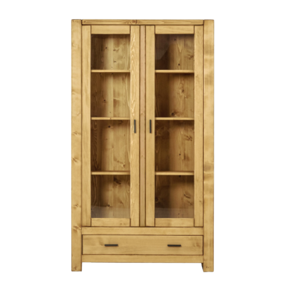 Vitrine Morzine 2 Portes +1 Tiroir en Pin Massif Morzine meublespin.fr - mobilier et de décoration de style montagne ou chalet- meubles en pin, mobilier en bois massif de qualité, canapés convertibles - https://meublespin.fr
