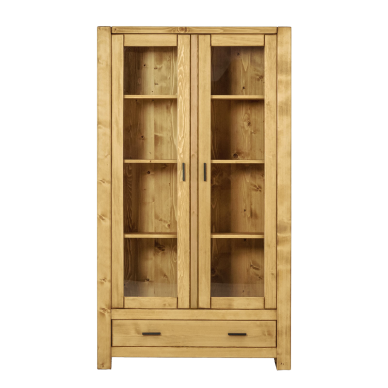 Vitrine Morzine 2 Portes +1 Tiroir en Pin Massif Bibliothèques & Vitrines meublespin.fr - mobilier et de décoration de style montagne ou chalet- meubles en pin, mobilier en bois massif de qualité, canapés convertibles - https://meublespin.fr