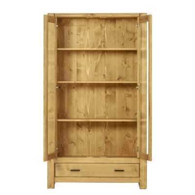 Vitrine Morzine 2 Portes +1 Tiroir en Pin Massif Morzine meublespin.fr - mobilier et de décoration de style montagne ou chalet- meubles en pin, mobilier en bois massif de qualité, canapés convertibles - https://meublespin.fr