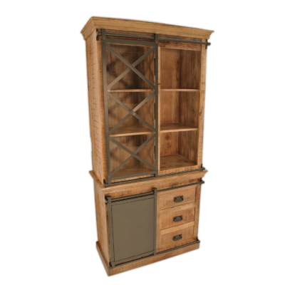 Vaisselier 2 portes industriel bois & métal 100 cm Vaisseliers en bois massif meublespin.fr - mobilier et de décoration de style montagne ou chalet- meubles en pin, mobilier en bois massif de qualité, canapés convertibles - https://meublespin.fr