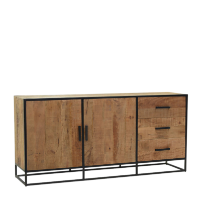 Buffet bas vintage 2 portes + 3 tiroirs en Bois & métal 180 cm Buffets & bahuts en bois massif meublespin.fr - mobilier et de décoration de style montagne ou chalet- meubles en pin, mobilier en bois massif de qualité, canapés convertibles - https://meublespin.fr