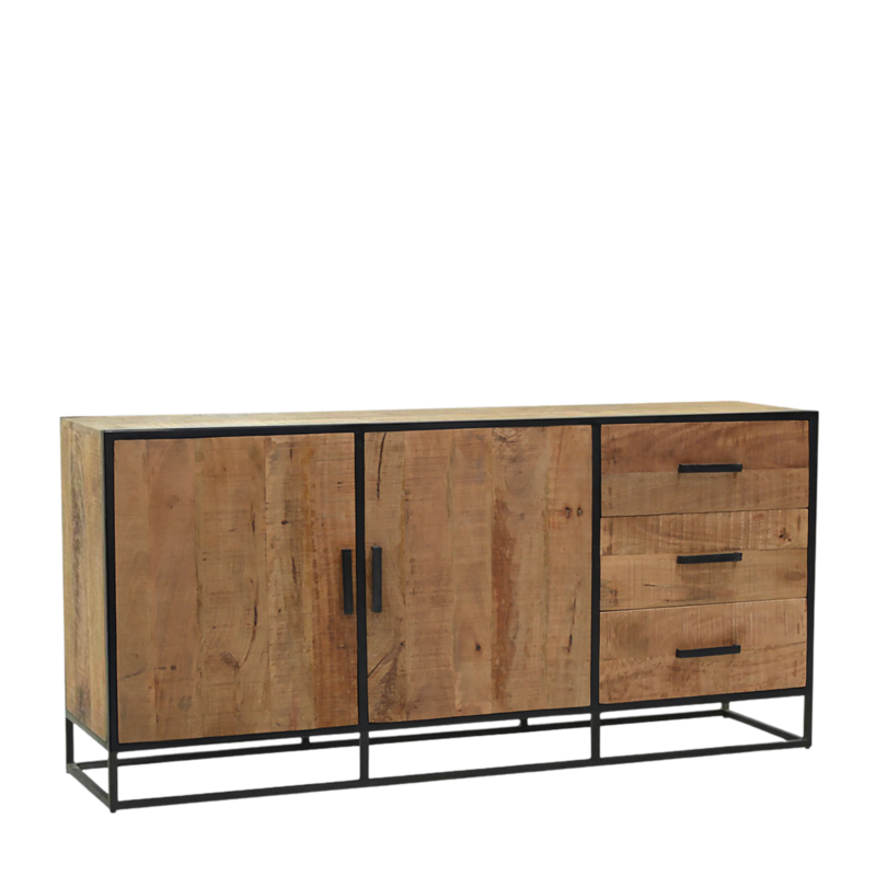 Buffet bas vintage 2 portes + 3 tiroirs en Bois & métal 180 cm Buffets & bahuts en bois massif meublespin.fr - mobilier et de décoration de style montagne ou chalet- meubles en pin, mobilier en bois massif de qualité, canapés convertibles - https://meublespin.fr