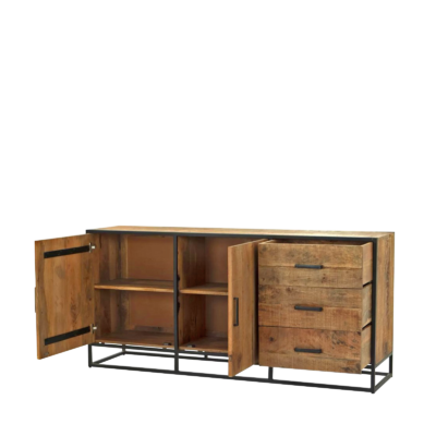 Buffet bas vintage 2 portes + 3 tiroirs en Bois & métal 180 cm Buffets & bahuts en bois massif meublespin.fr - mobilier et de décoration de style montagne ou chalet- meubles en pin, mobilier en bois massif de qualité, canapés convertibles - https://meublespin.fr