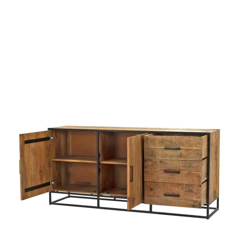 Buffet bas vintage 2 portes + 3 tiroirs en Bois & métal 180 cm Buffets & bahuts en bois massif meublespin.fr - mobilier et de décoration de style montagne ou chalet- meubles en pin, mobilier en bois massif de qualité, canapés convertibles - https://meublespin.fr