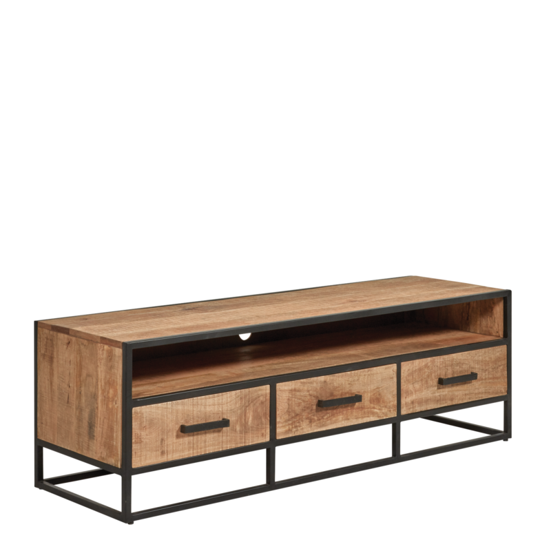 Meuble TV vintage en Bois & métal 3 Tiroirs 150 cm Meubles TV en Bois Massif meublespin.fr - mobilier et de décoration de style montagne ou chalet- meubles en pin, mobilier en bois massif de qualité, canapés convertibles - https://meublespin.fr