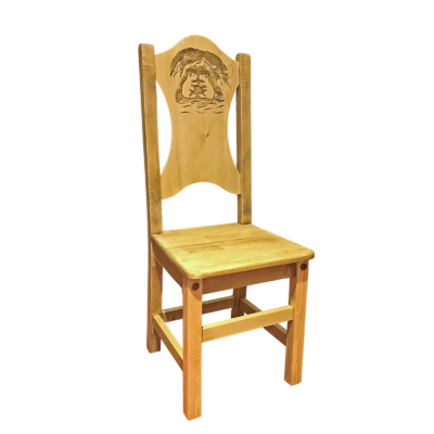 Chaise Chalet Sculptée Edelweiss & Deux Marmottes en pin massif Chalet meublespin.fr - mobilier et de décoration de style montagne ou chalet- meubles en pin, mobilier en bois massif de qualité, canapés convertibles - https://meublespin.fr