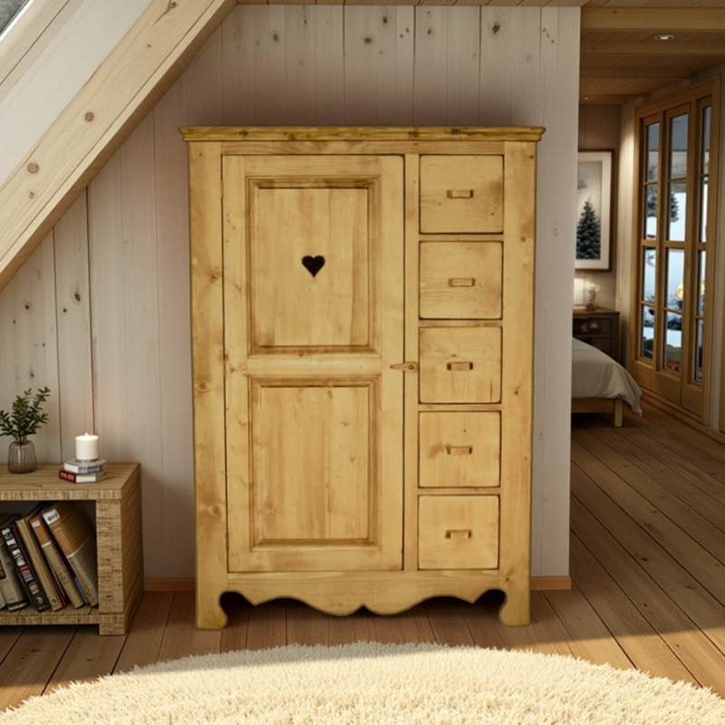 Farinier Chamonix 1Porte et 5Tiroirs en Pin Massif Ciré Armoires en bois massif meublespin.fr - mobilier et de décoration de style montagne ou chalet- meubles en pin, mobilier en bois massif de qualité, canapés convertibles - https://meublespin.fr