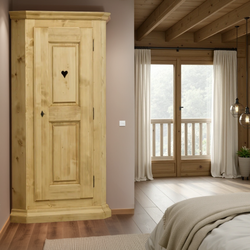 Armoire d’angle 1 Porte Chamonix en Pin Massif Armoires en bois massif meublespin.fr - mobilier et de décoration de style montagne ou chalet- meubles en pin, mobilier en bois massif de qualité, canapés convertibles - https://meublespin.fr