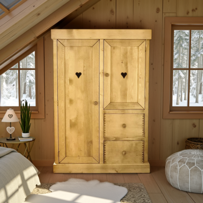 Armoire Sous Pente Megève 2 Portes + 2 Tiroirs en Pin Massif Armoires en bois massif meublespin.fr - mobilier et de décoration de style montagne ou chalet- meubles en pin, mobilier en bois massif de qualité, canapés convertibles - https://meublespin.fr