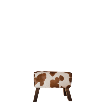 Petit Banc Bois & Peau de Vache Marron et Blanc 70 cm Bancs & Tabourets meublespin.fr - mobilier et de décoration de style montagne ou chalet- meubles en pin, mobilier en bois massif de qualité, canapés convertibles - https://meublespin.fr