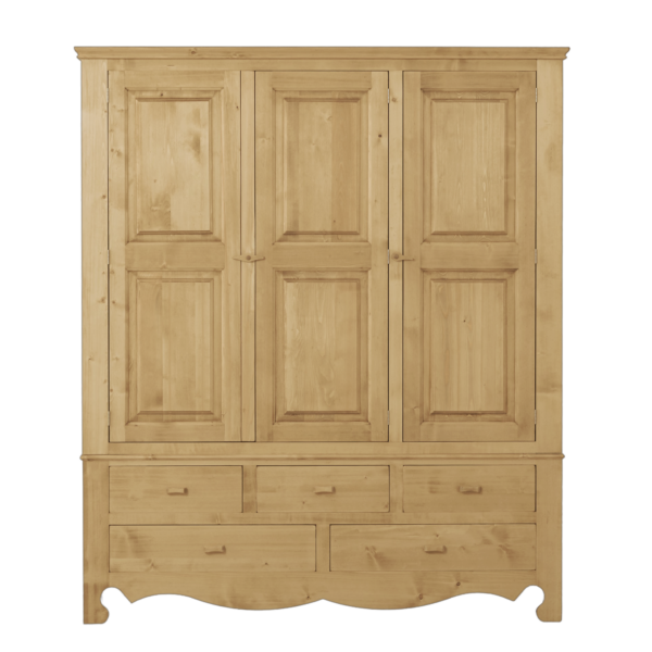 Armoire 3 Portes 5 Tiroirs sans cœurs en Pin Massif Chamonix meublespin.fr - vente de mobilier et de décoration de style montagne ou chalet- vente de meubles en pin et canapés convertibles - https://meublespin.fr