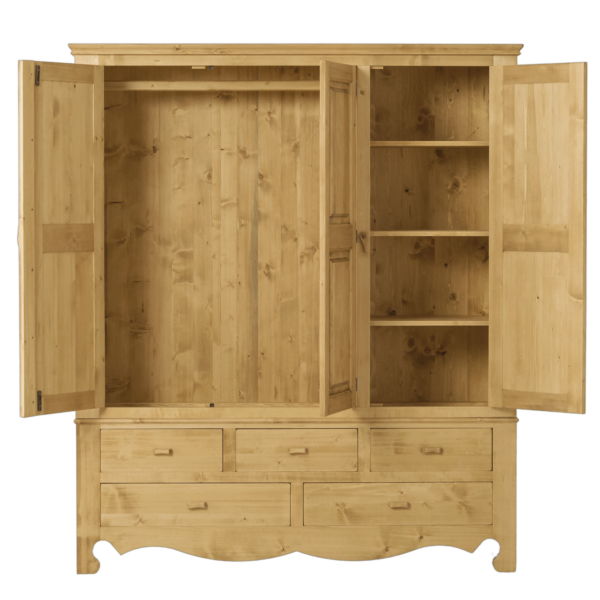 Armoire 3 Portes 5 Tiroirs sans cœurs en Pin Massif Armoires en bois massif meublespin.fr - vente de mobilier et de décoration de style montagne ou chalet- vente de meubles en pin et canapés convertibles - https://meublespin.fr