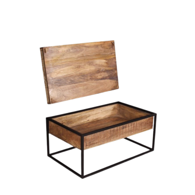 Table basse coffre bois & métal 100 cm Les Coffres meublespin.fr - mobilier et de décoration de style montagne ou chalet- meubles en pin, mobilier en bois massif de qualité, canapés convertibles - https://meublespin.fr