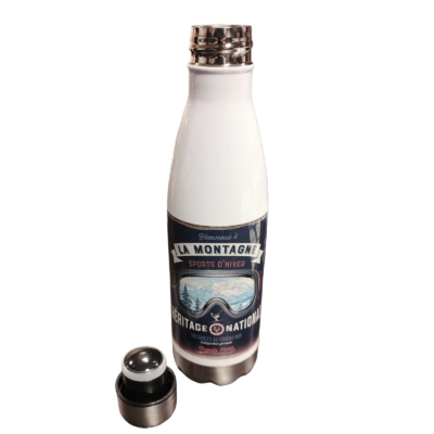 Thermos 50 cl – Bienvenue à la montagne – masque de ski Objets à poser meublespin.fr - mobilier et de décoration de style montagne ou chalet- meubles en pin, mobilier en bois massif de qualité, canapés convertibles - https://meublespin.fr