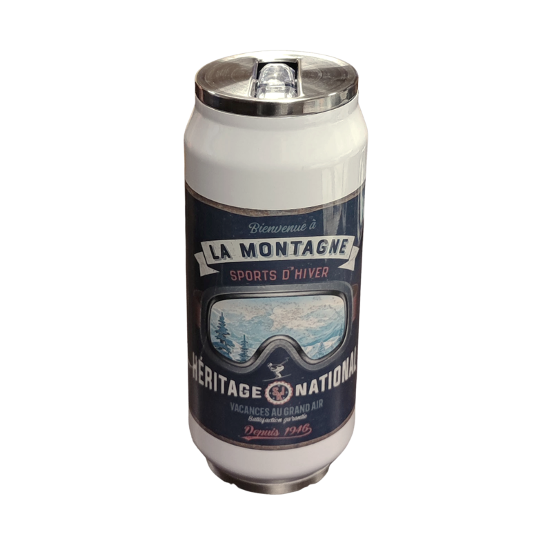 Canette Thermos 38 cl – Bienvenue à la montagne – masque de ski Bols et mugs meublespin.fr - mobilier et de décoration de style montagne ou chalet- meubles en pin, mobilier en bois massif de qualité, canapés convertibles - https://meublespin.fr