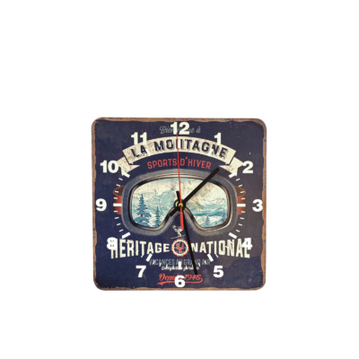 HORLOGE – Bienvenue à la montagne – masque de ski – 29 x 29 cm Horloges meublespin.fr - mobilier et de décoration de style montagne ou chalet- meubles en pin, mobilier en bois massif de qualité, canapés convertibles - https://meublespin.fr