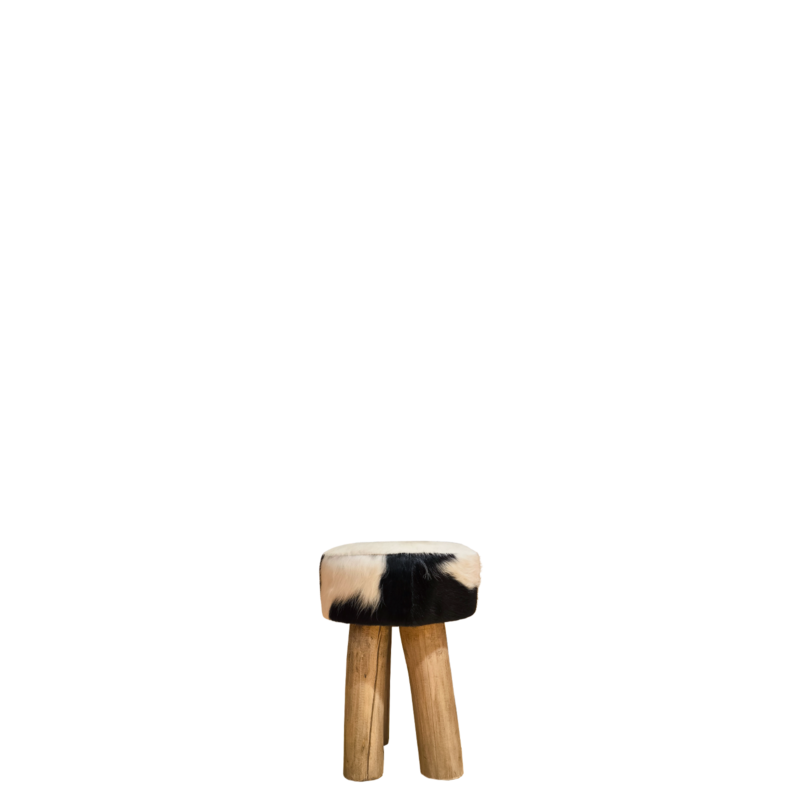 Tabouret rond en peau de vache noire Bancs & Tabourets meublespin.fr - mobilier et de décoration de style montagne ou chalet- meubles en pin, mobilier en bois massif de qualité, canapés convertibles - https://meublespin.fr