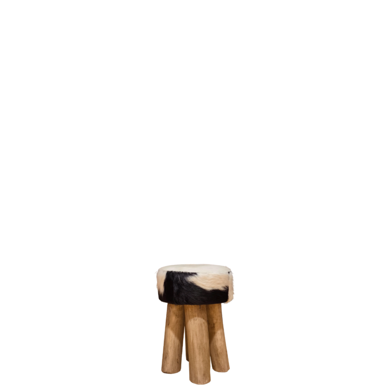 Tabouret rond en peau de vache noire Bancs & Tabourets meublespin.fr - mobilier et de décoration de style montagne ou chalet- meubles en pin, mobilier en bois massif de qualité, canapés convertibles - https://meublespin.fr