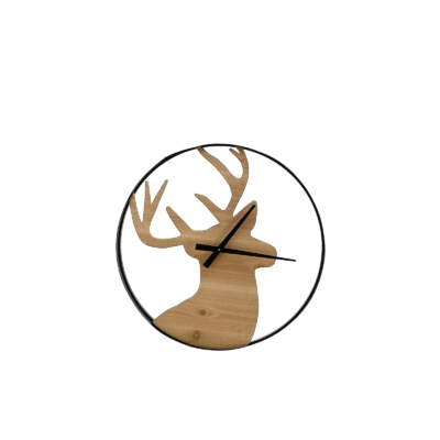 HORLOGE en pin et métal cerf Ø 60 cm Horloges meublespin.fr - mobilier et de décoration de style montagne ou chalet- meubles en pin, mobilier en bois massif de qualité, canapés convertibles - https://meublespin.fr