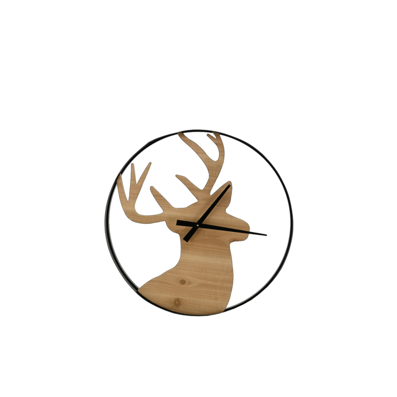 HORLOGE en pin et métal cerf Ø 60 cm Horloges meublespin.fr - mobilier et de décoration de style montagne ou chalet- meubles en pin, mobilier en bois massif de qualité, canapés convertibles - https://meublespin.fr