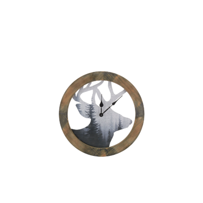 HORLOGE en pin imprimé cerf Ø 38 cm Horloges meublespin.fr - mobilier et de décoration de style montagne ou chalet- meubles en pin, mobilier en bois massif de qualité, canapés convertibles - https://meublespin.fr