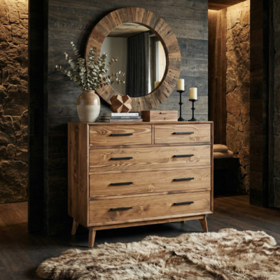 Commode 5 Tiroirs en Pin Massif – Avignon Commodes en bois massif meublespin.fr - mobilier et de décoration de style montagne ou chalet- meubles en pin, mobilier en bois massif de qualité, canapés convertibles - https://meublespin.fr