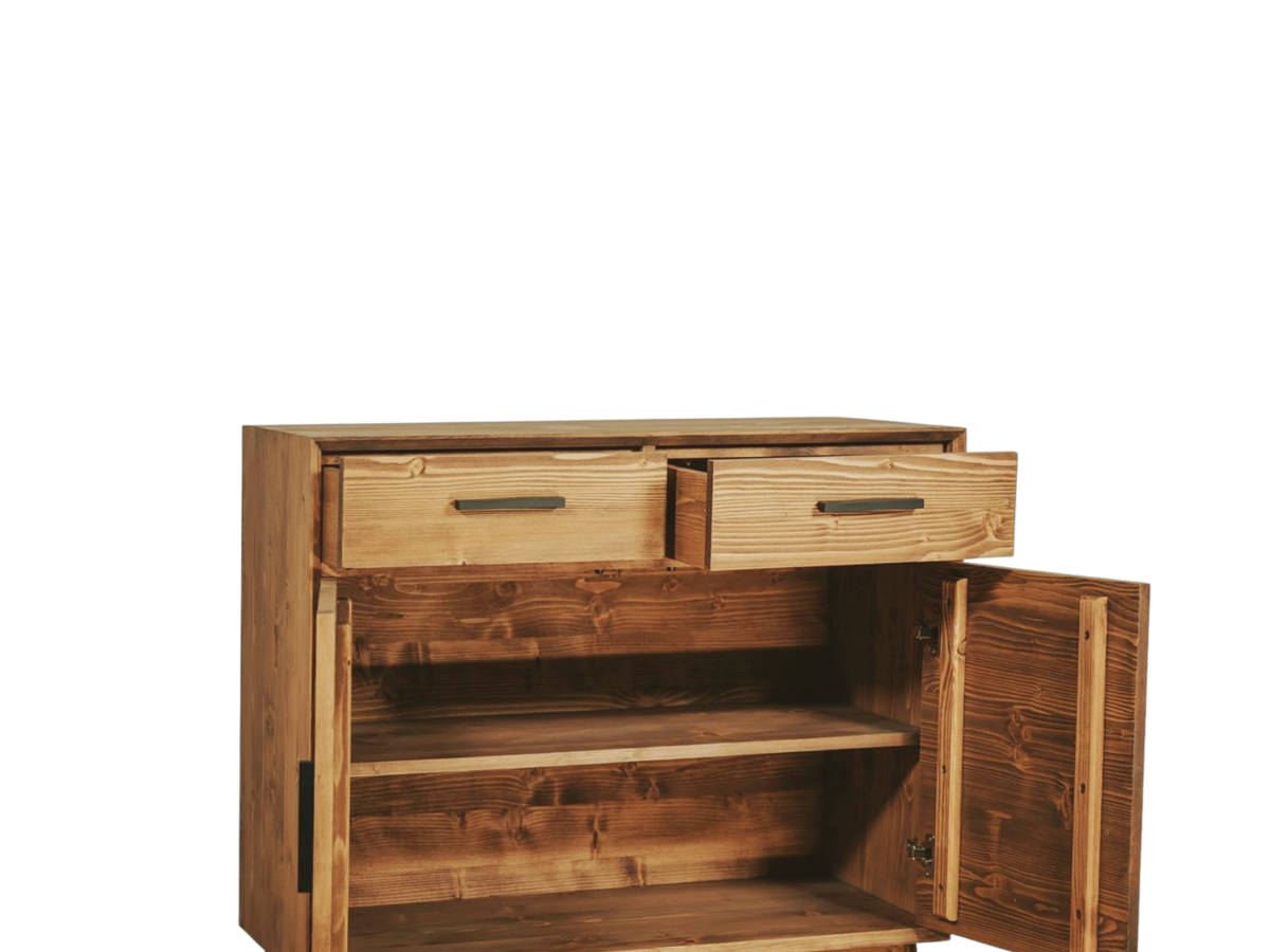 Buffet Bas En Pin Massif – 2 Portes Et 2 Tiroirs – Occasion – Dimensions 90x46x85 Cm