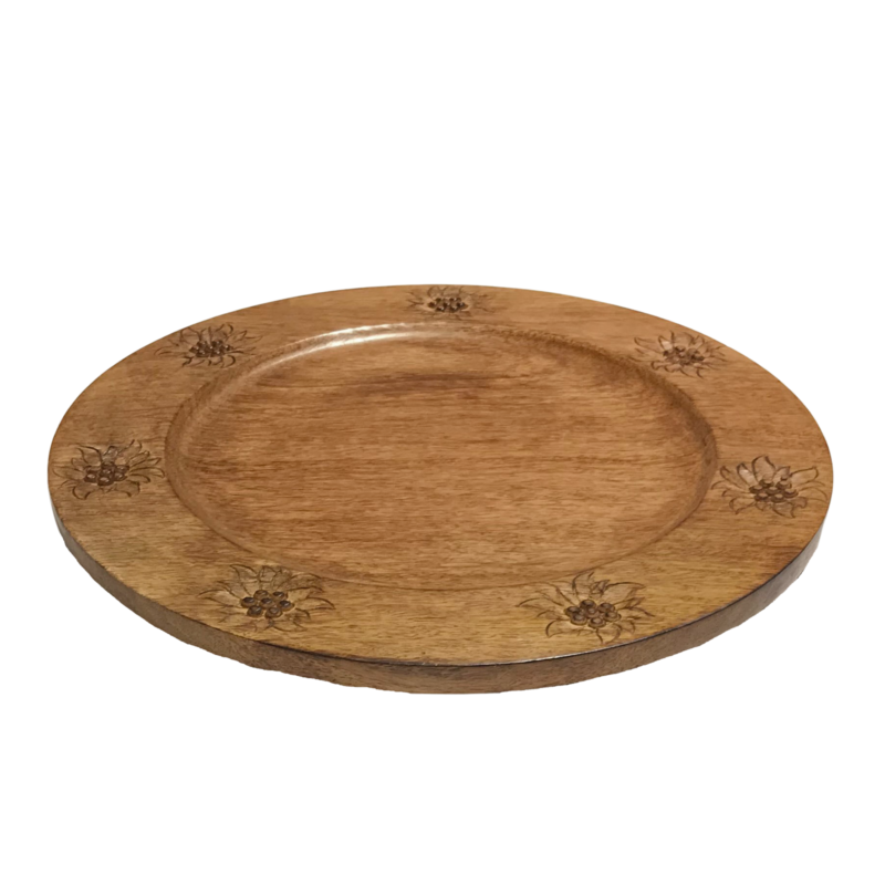 Sous assiette Sculptée 34 cm – Edelweiss Objets à poser meublespin.fr - mobilier et de décoration de style montagne ou chalet- meubles en pin, mobilier en bois massif de qualité, canapés convertibles - https://meublespin.fr
