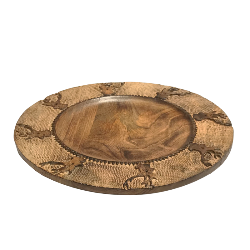 Sous assiette Sculptée 34 cm – Tête de Cerf Objets à poser meublespin.fr - mobilier et de décoration de style montagne ou chalet- meubles en pin, mobilier en bois massif de qualité, canapés convertibles - https://meublespin.fr