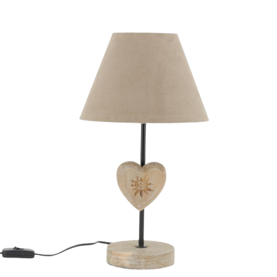 Lampe cœur en bois blanchi sculptée edelweiss – h40 – Ø 22 cm Lampes à poser meublespin.fr - mobilier et de décoration de style montagne ou chalet- meubles en pin, mobilier en bois massif de qualité, canapés convertibles - https://meublespin.fr