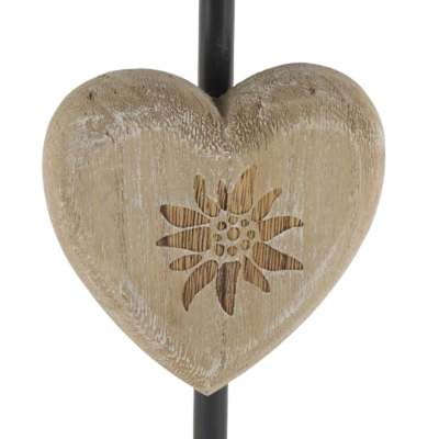 Lampe cœur en bois blanchi sculptée edelweiss – h40 – Ø 22 cm Lampes à poser meublespin.fr - mobilier et de décoration de style montagne ou chalet- meubles en pin, mobilier en bois massif de qualité, canapés convertibles - https://meublespin.fr