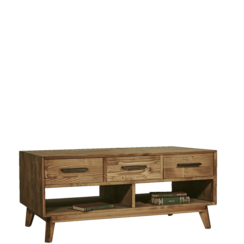 Table basse 3 Tiroirs + 2 niches en Pin Massif – Avignon Avignon meublespin.fr - mobilier et de décoration de style montagne ou chalet- meubles en pin, mobilier en bois massif de qualité, canapés convertibles - https://meublespin.fr