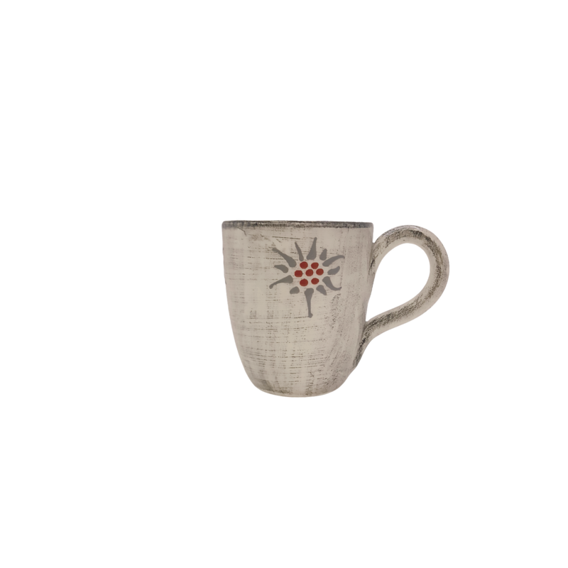 Mug Bombé Edelweiss Cérusé Blanc Vaisselle Edelweiss meublespin.fr - mobilier et de décoration de style montagne ou chalet- meubles en pin, mobilier en bois massif de qualité, canapés convertibles - https://meublespin.fr
